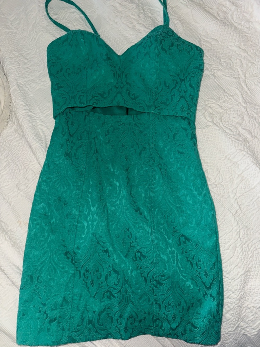 XOXO Teal Lace-Texture Spaghetti Strap Mini Dress